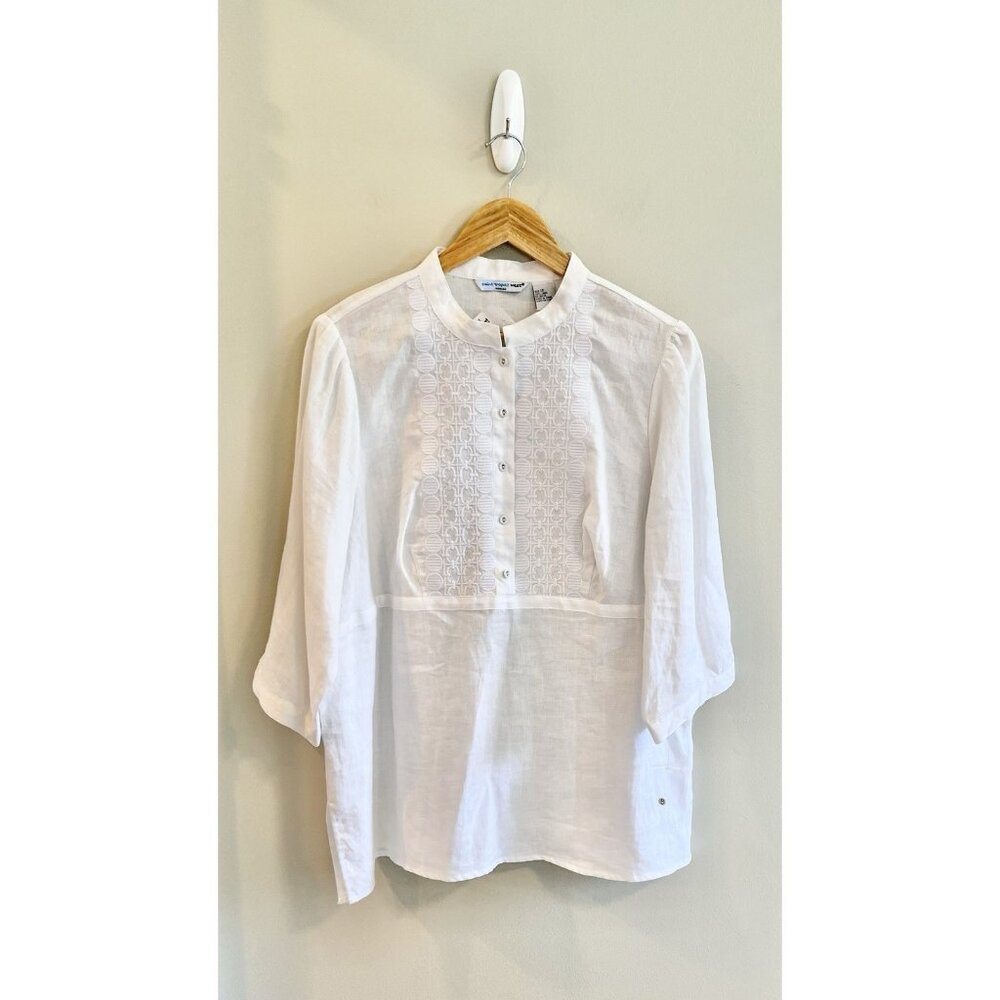 Saint Tropez West Women’s 100% Linen White Tunic Top Embroidery Coastal Resort
